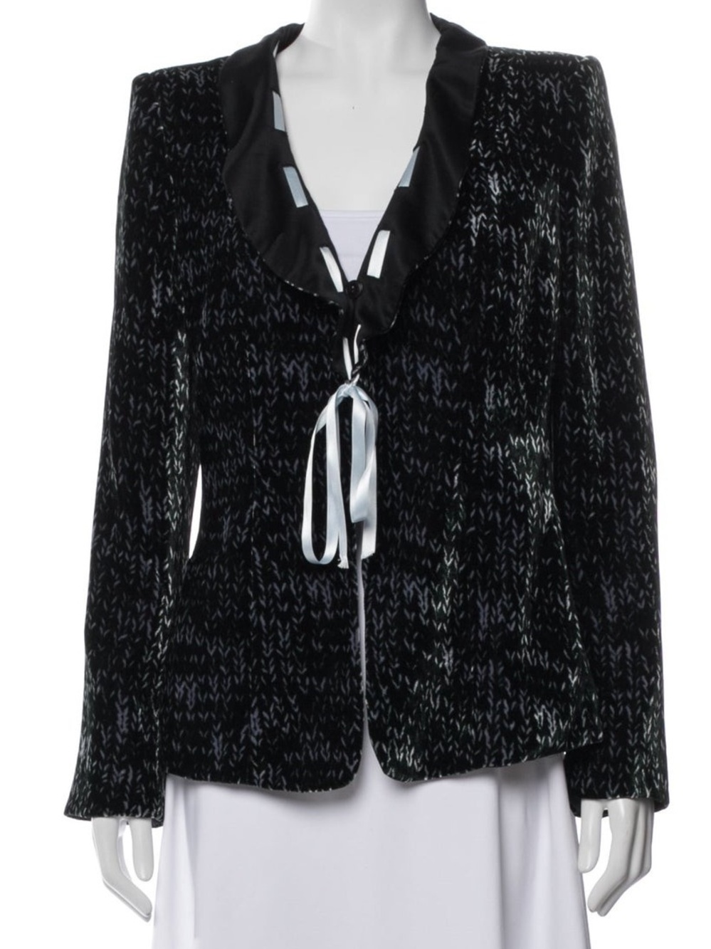 Armani Collezioni Black Textured Satin-Trim Tie-Front Jacket